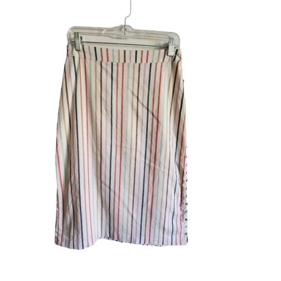 Madewell Cotton Blend Stripped Button Down the Side Skirt Size 4 - Picture 3 of 16